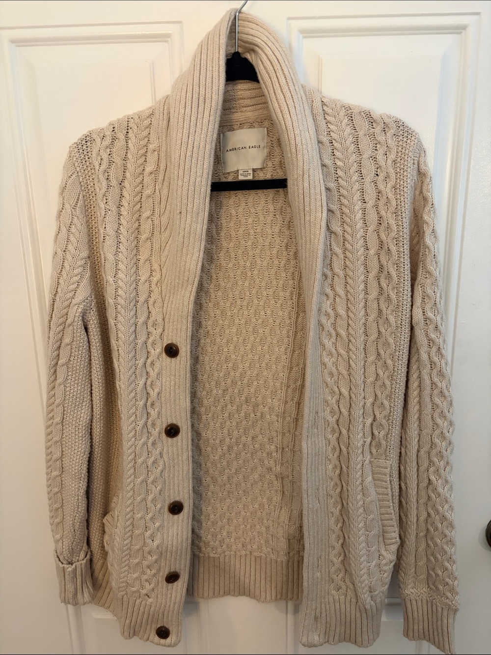 American Eagle Outfitters Cream Shawl Collar Cable Cardigan